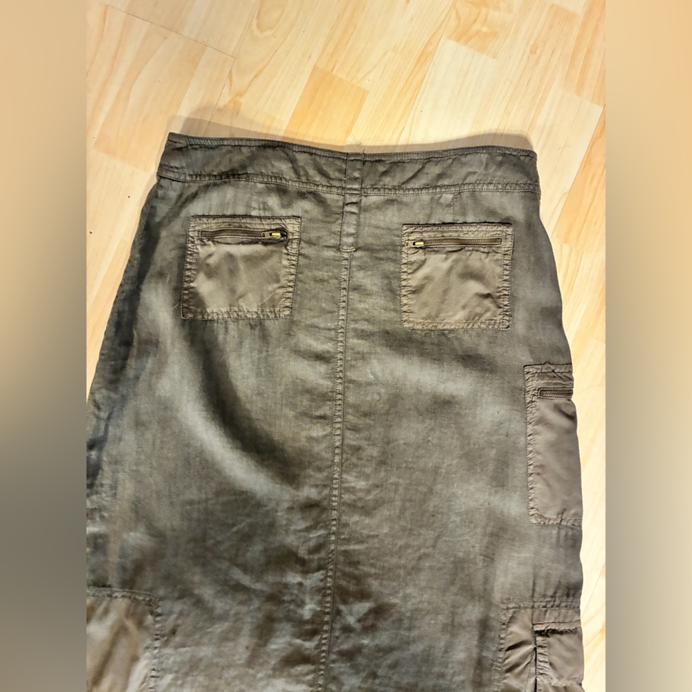 Vintage linen Made in Italy Cotton Utility Cargo Maxi Skirt Olive Green - Picture 11 of 15